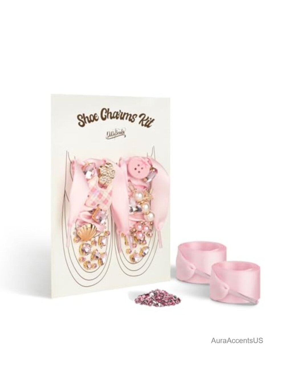 Satin Shoelaces for Sneakers with Metal Shoe Charms Kit Glass Crystal